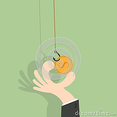 On fishing hook coin. Vector Illustration