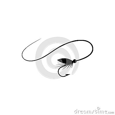 Fishing hook with feather icon. Graphic fly fishing icon or logo Vector Illustration