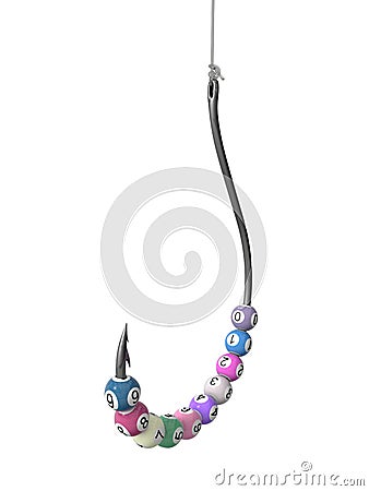 Fishing hook with lottery balls Stock Photo