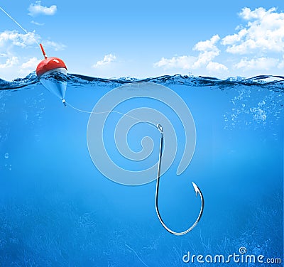 Fishing hook underwater Stock Photo