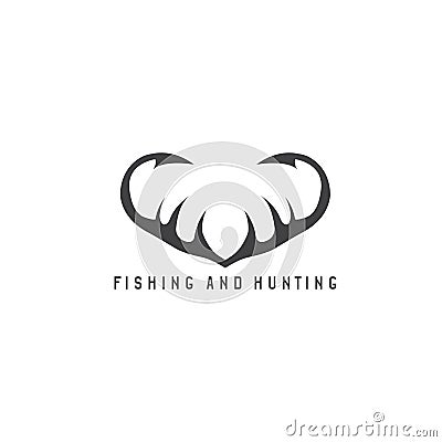 Fishing and hunting illustration with deer horns and fishing Vector Illustration