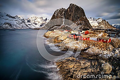 Fishing Hut Village in Hamnoy, Norway Stock Photo