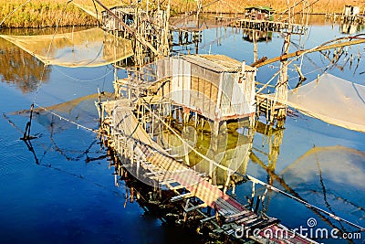 Fishing huts on Port Milena near Ulcinj city, Montenegro Stock Photo