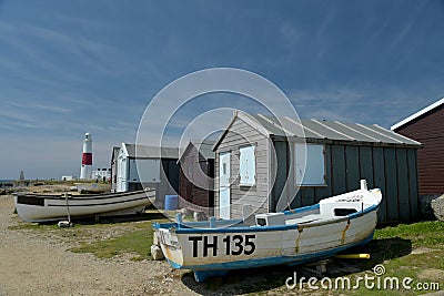 Fishing huts at Portland Bill Editorial Stock Photo