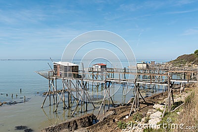 Fishing huts on stilts between Rochefort and La Rochelle Stock Photo