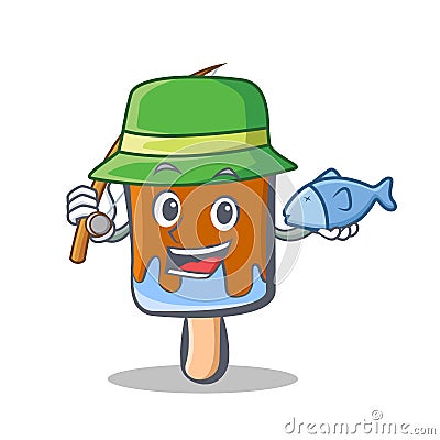 Fishing ice cream character cartoon Vector Illustration