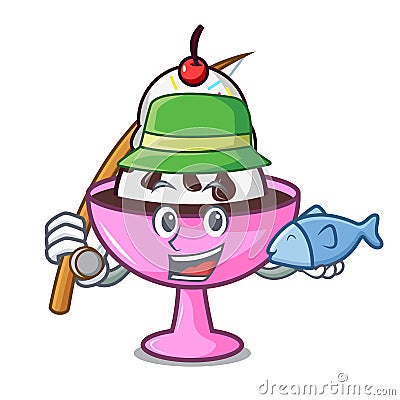 Fishing ice cream sundae mascot cartoon Vector Illustration