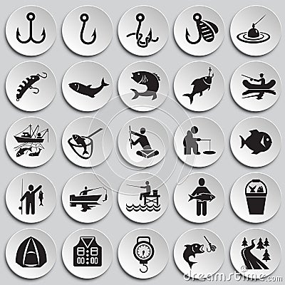 Fishing icon set on plates background for graphic and web design, Modern simple vector sign. Internet concept. Trendy symbol for Vector Illustration