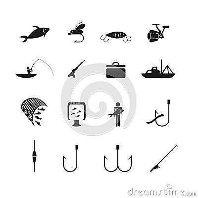 Fishing icons set Vector Illustration