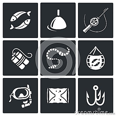 Fishing icons set. Vector Illustration. Stock Photo