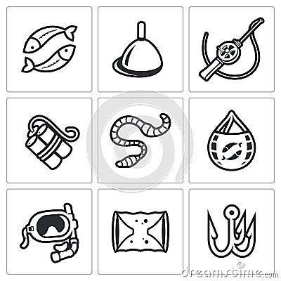 Fishing icons set. Vector Illustration. Stock Photo