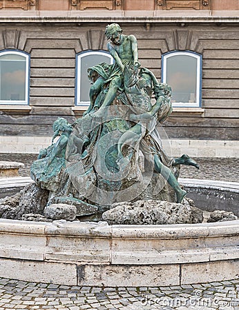 Fishing kids fountain in Budapest Castle, Hungary. Stock Photo