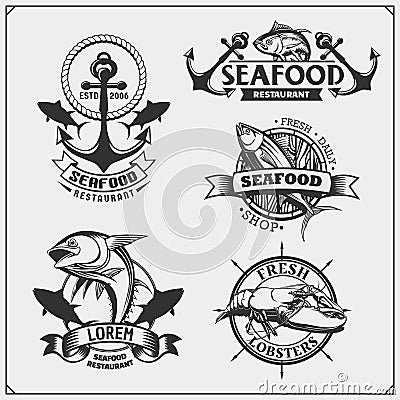 Fishing labels, badges, emblems and design elements. Vector Illustration