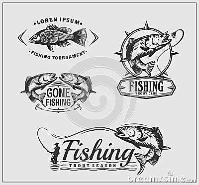 Fishing labels and emblems. Vector Illustration