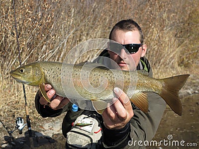 Fishing - lenok trout fishing in Mongolia Stock Photo