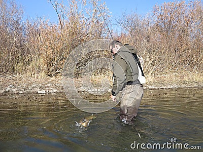 Fishing - lenok trout fishing in Mongolia Stock Photo