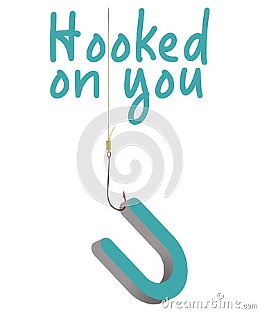 A fishing line and hook is hooked to the letter U Cartoon Illustration