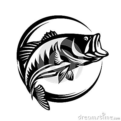 Fishing logo , The Barramundi fish jump vector art design Vector Illustration