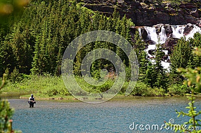 Fishing in Montana Lake Stock Photo