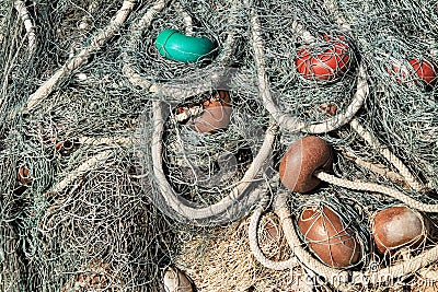 Fishing nets background in the port Stock Photo