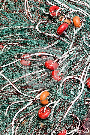 Fishing nets and buoys tackle Stock Photo