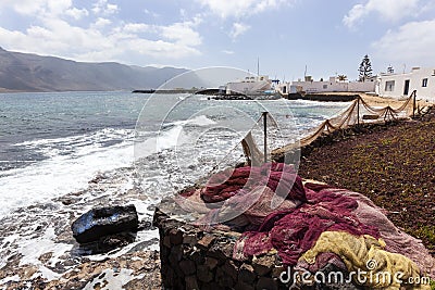 Fishing nets in the village Caleta de Sebo on La Graciosa Stock Photo