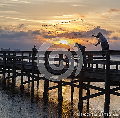 Fishing off pier at Melbourne, Florida Stock Photo