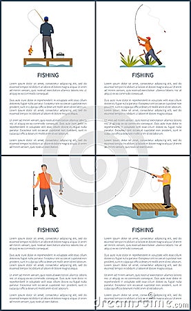Fishing Posters Activity Set Vector Illustration Vector Illustration