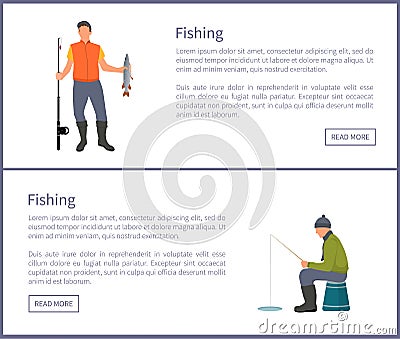 Fishing Posters Set Headlines Vector Illustration Vector Illustration