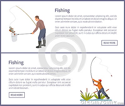 Fishing Posters Set Males Vector Illustration Vector Illustration