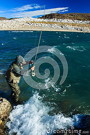Fishing for rainbow trout Editorial Stock Photo