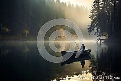 Fishing in the rays of morning sun. Stock Photo