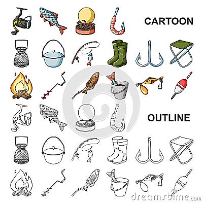 Fishing and rest cartoon icons in set collection for design. Tackle for fishing vector symbol stock web illustration. Vector Illustration