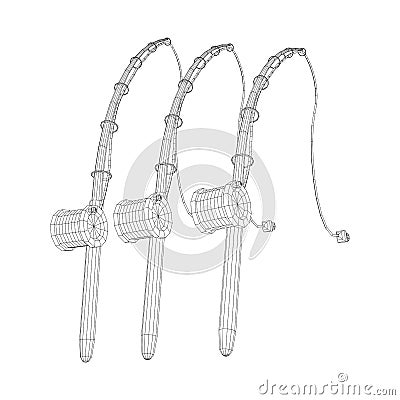 Fishing rod with line sinker and hook Cartoon Illustration