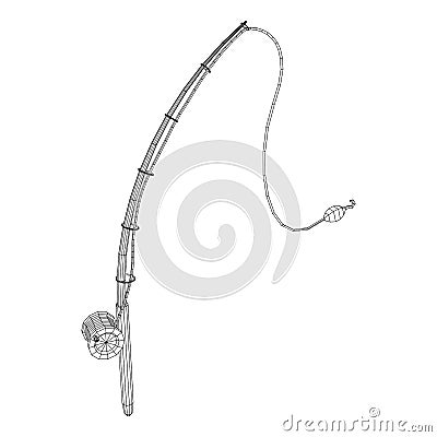 Fishing rod with line sinker and hook Vector Illustration