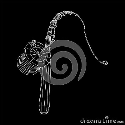 Fishing rod with line sinker and hook Vector Illustration
