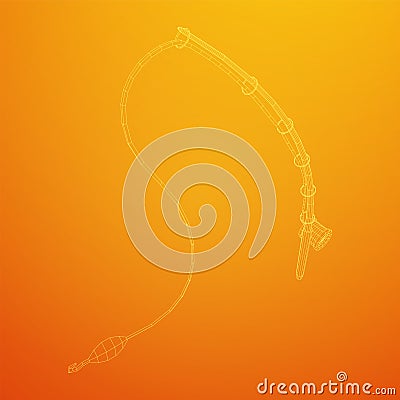 Fishing rod with line sinker and hook Vector Illustration