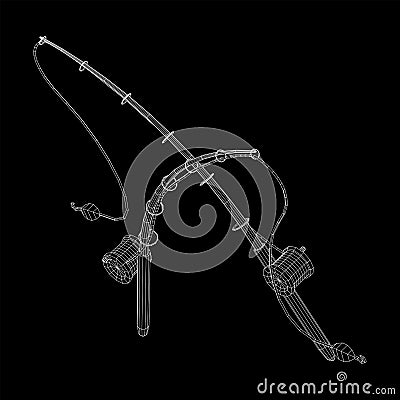 Fishing rod with line sinker and hook Cartoon Illustration