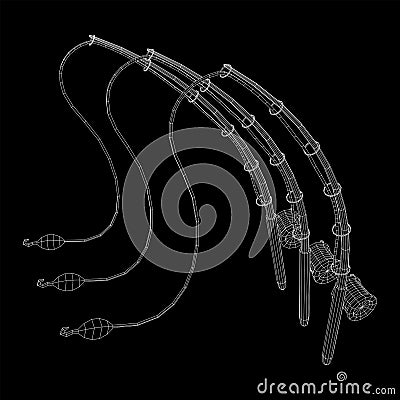 Fishing rod with line sinker and hook Cartoon Illustration