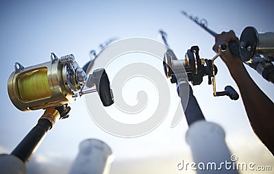 Fishing rods early in the morning Stock Photo