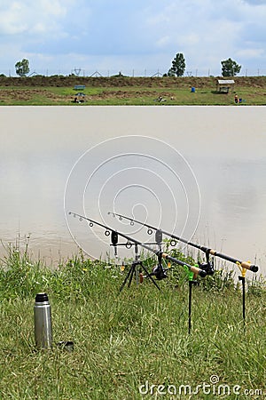 Fishing rods in fishery Stock Photo