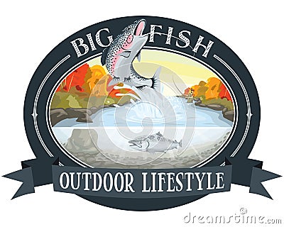 Fishing Salmon River, Outdoor Lifestyle, `Big Fish` logo Vector Illustration