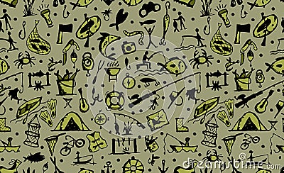 Fishing seamless pattern, sketch for your design Vector Illustration