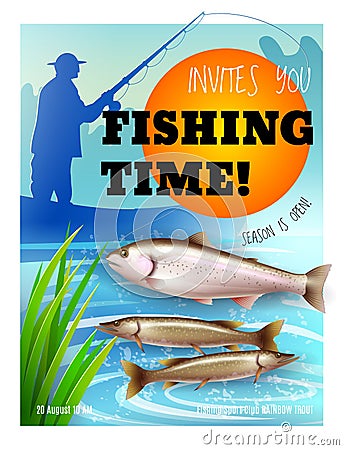 Fishing Season Opening Realistic Poster Vector Illustration