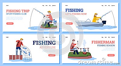 Fishing season, trip and adventure during catch fish, sport club for fisherman Cartoon Illustration