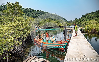 Fishing service boats wait for tourists in a pier on Koh Kood, Trat Province, Thailand Editorial Stock Photo