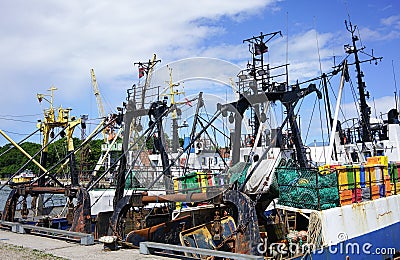 Fishing ships in the port of Liepaja, Latvia Editorial Stock Photo