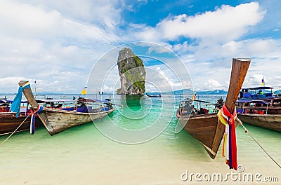 Fishing thai boats at Po-da island, Krabi ,Thailand Editorial Stock Photo