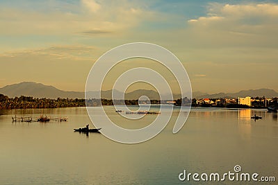 Fishing at Thu Bon river, Quang Nam, Vietnam Stock Photo