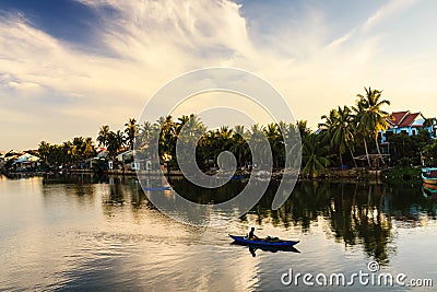 Fishing at Thu Bon river, Quang Nam, Vietnam Editorial Stock Photo